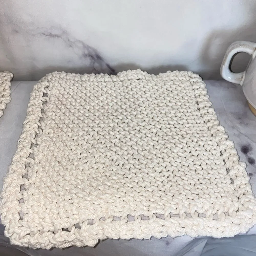 2 Vintage Hand Knit Washcloths (2)